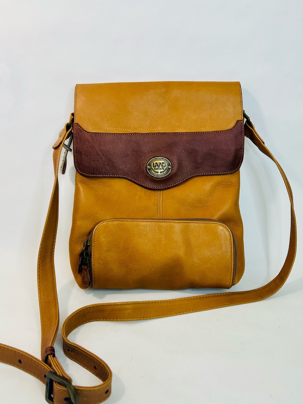 LAND Leather Goods Santa Fe Collection Two Tone Brown Leather Crossbody Bag